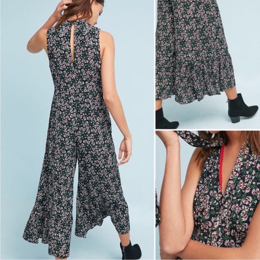 Maeve - 2, Black Floral Jumpsuit with V-Neck and Wide-Leg Design - Picture 3 of 11